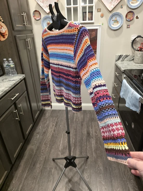 Colorful Crochet Square Pullover Sweater - Picture 5 of 6